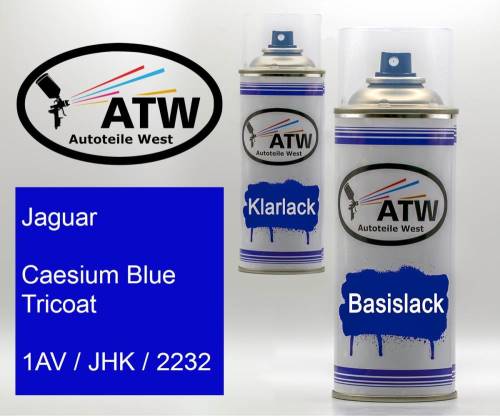 Jaguar, Caesium Blue Tricoat, 1AV / JHK / 2232: 400ml Sprühdose + 400ml Klarlack - Set, von ATW Autoteile West.